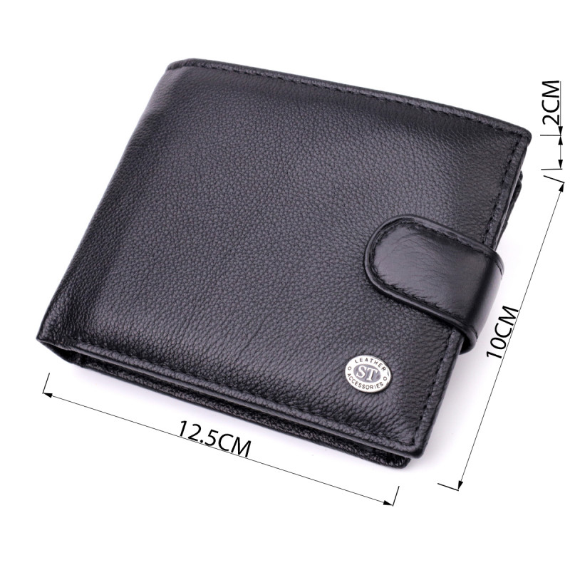Мужской горизонтальный бумажник из натуральной кожи ST Leather Черный