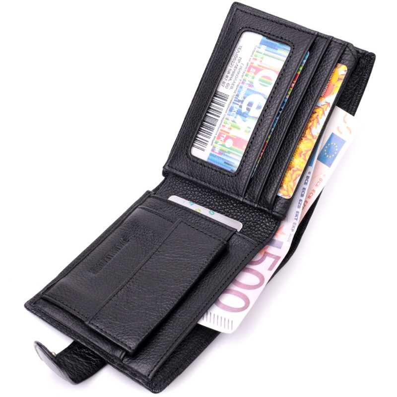 Мужской горизонтальный бумажник из натуральной кожи ST Leather Черный