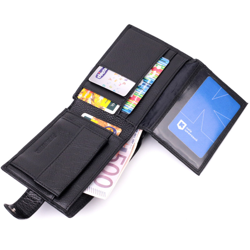 Мужской горизонтальный бумажник из натуральной кожи ST Leather Черный