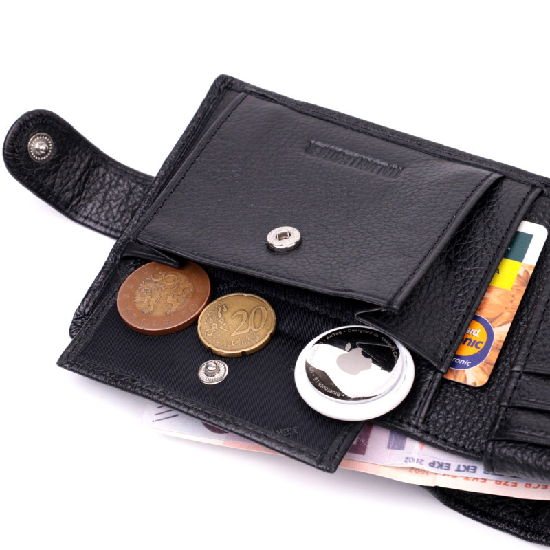 Мужской горизонтальный бумажник из натуральной кожи ST Leather Черный