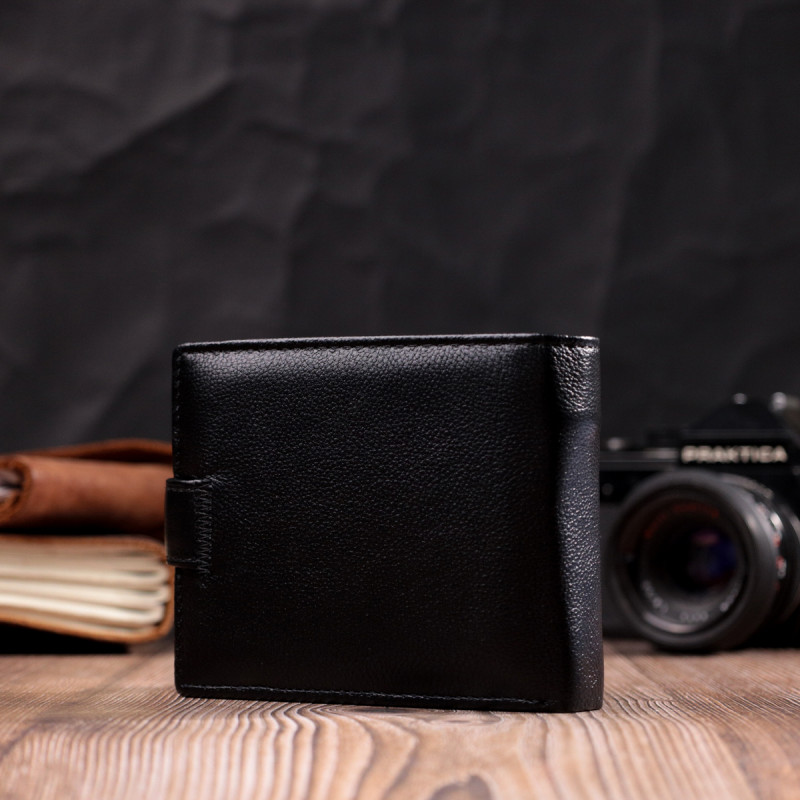 Мужской горизонтальный бумажник из натуральной кожи ST Leather Черный