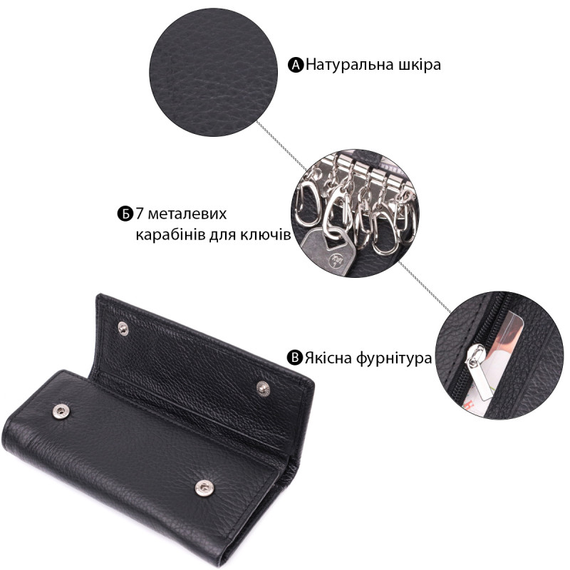 Большая ключница с функцией кошелька из натуральной кожи ST Leather Черный