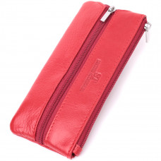 Яркая кожаная ключница на молнии ST Leather Красный