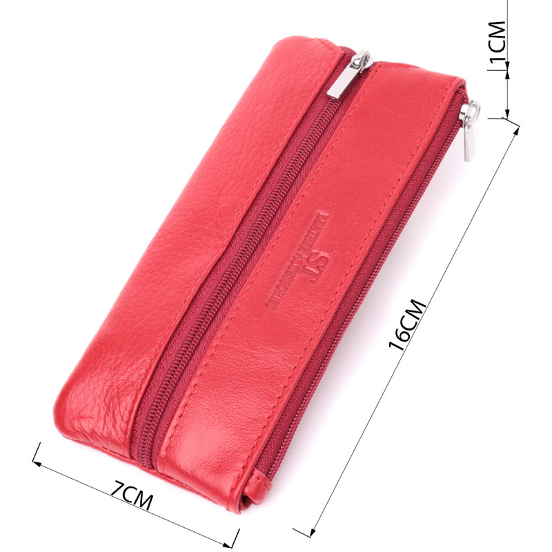 Яркая кожаная ключница на молнии ST Leather Красный