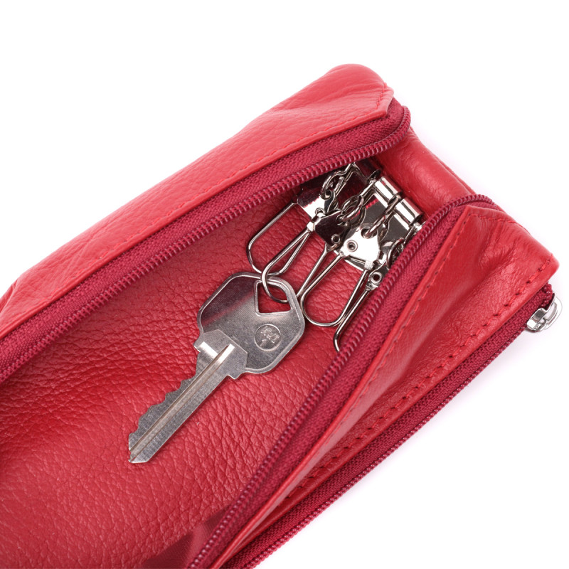 Яркая кожаная ключница на молнии ST Leather Красный