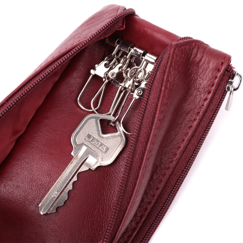 Кожаная ключница на молнии ST Leather Бордовый