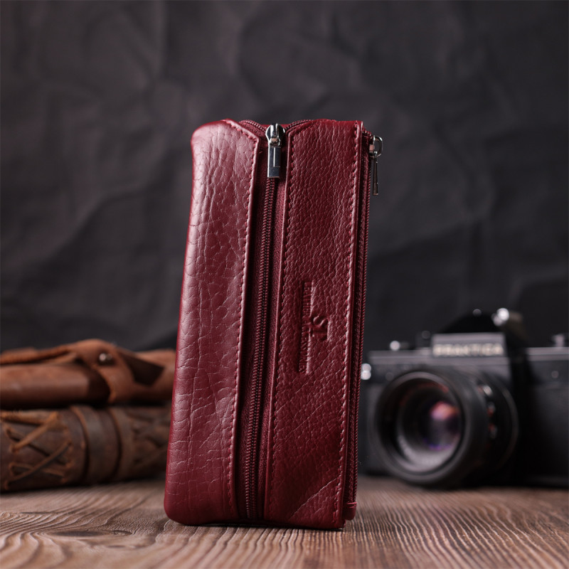 Кожаная ключница на молнии ST Leather Бордовый