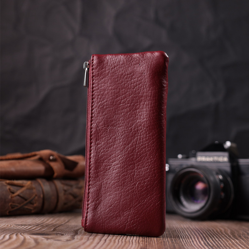 Кожаная ключница на молнии ST Leather Бордовый