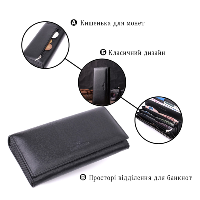 Зручний жіночий гаманець з натуральної шкіри ST Leather Чорний
