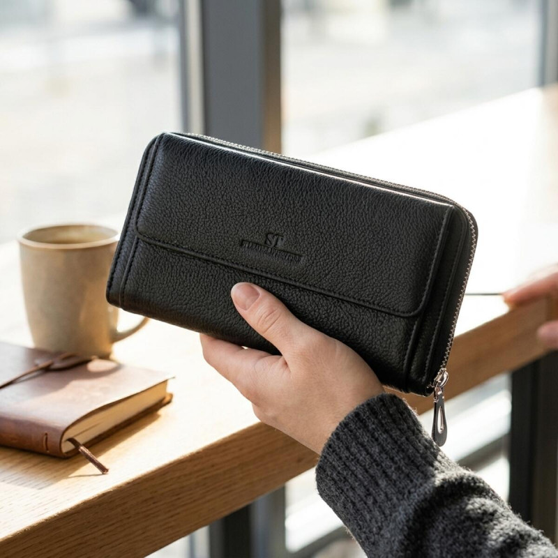Функціональний гаманець-клатч унісекс з натуральної шкіри ST Leather Чорний