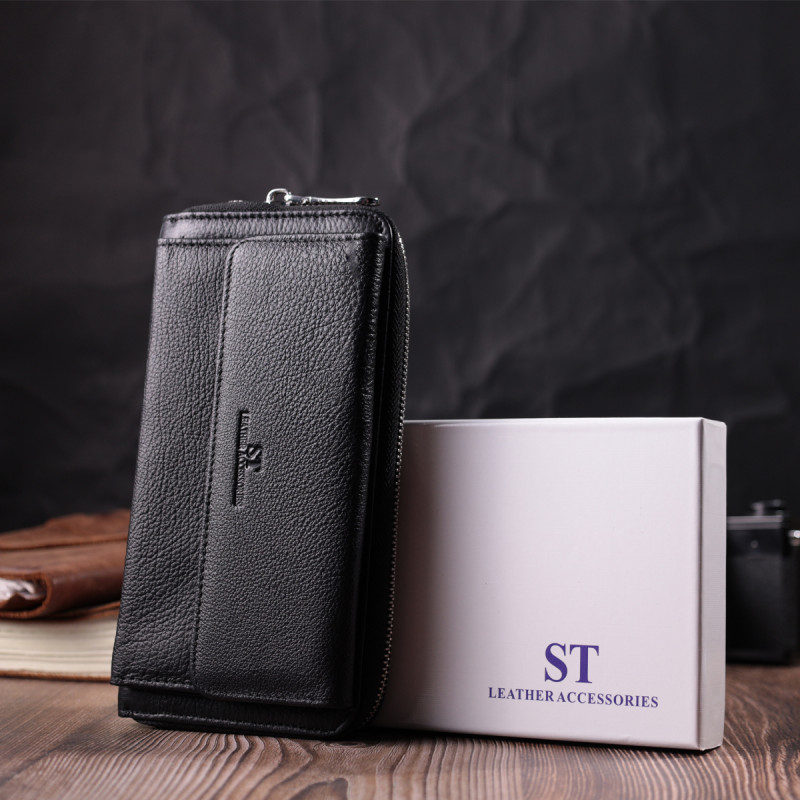 Функциональный кошелек-клатч унисекс из натуральной кожи ST Leather Черный
