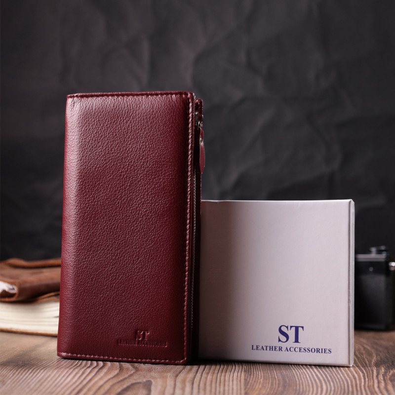 Современный кошелек-клатч для стильных женщин из натуральной кожи ST Leather Бордовый