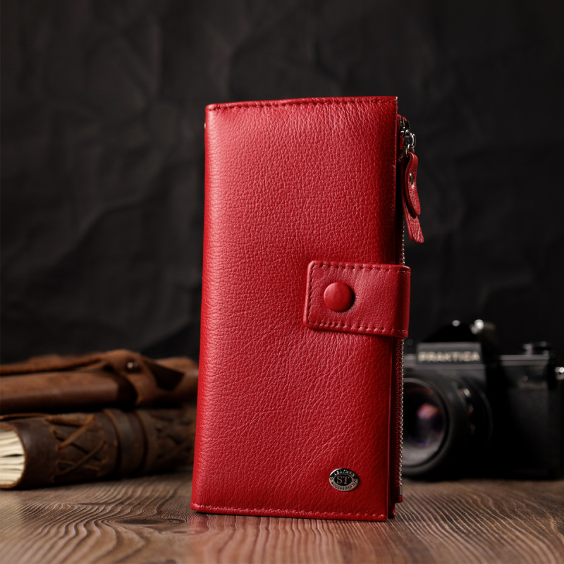 Женский вертикальный кошелек-клатч из натуральной кожи ST Leather Красный