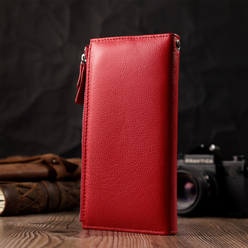 Женский вертикальный кошелек-клатч из натуральной кожи ST Leather Красный
