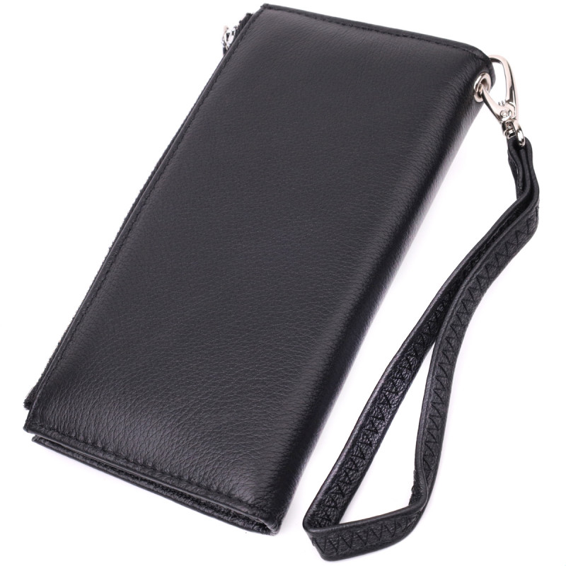 Лаконичный женский вертикальный кошелек-клатч из натуральной кожи ST Leather Черный