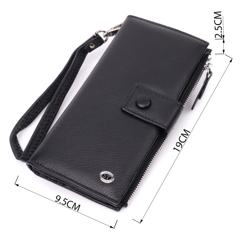 Лаконичный женский вертикальный кошелек-клатч из натуральной кожи ST Leather Черный