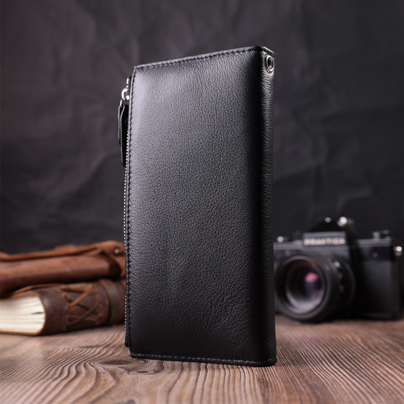 Лаконичный женский вертикальный кошелек-клатч из натуральной кожи ST Leather Черный