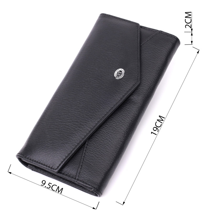 Кожаный женский кошелек с геометрическим клапаном ST Leather Черный