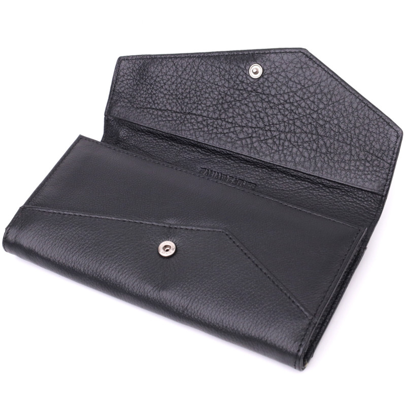 Кожаный женский кошелек с геометрическим клапаном ST Leather Черный
