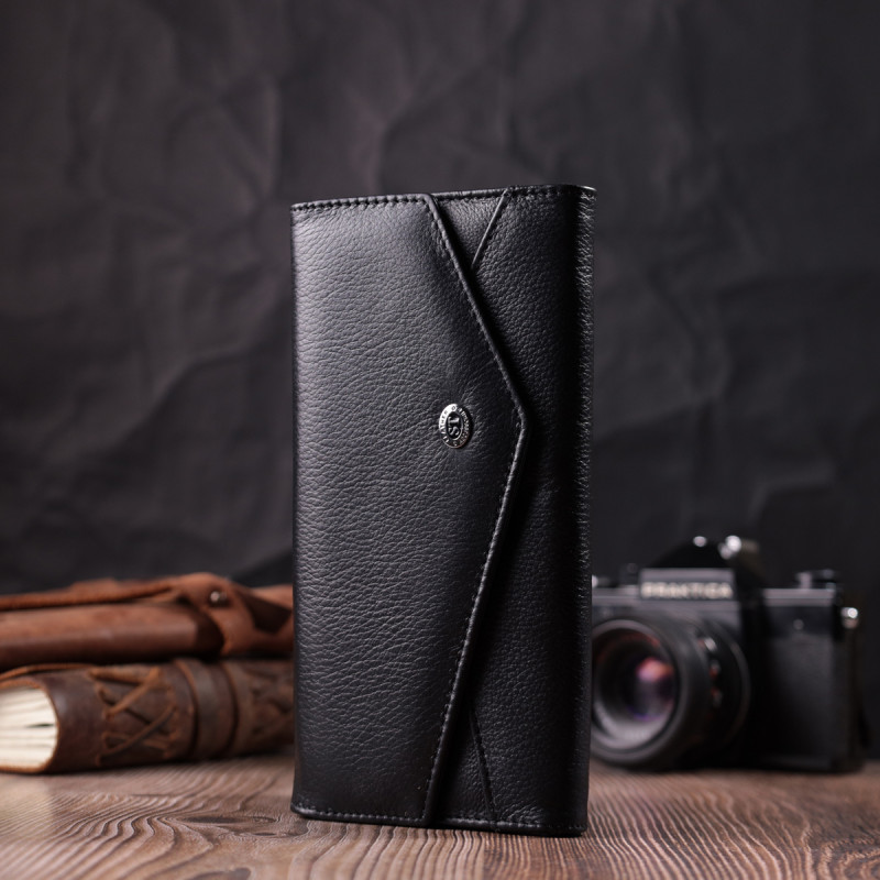 Кожаный женский кошелек с геометрическим клапаном ST Leather Черный