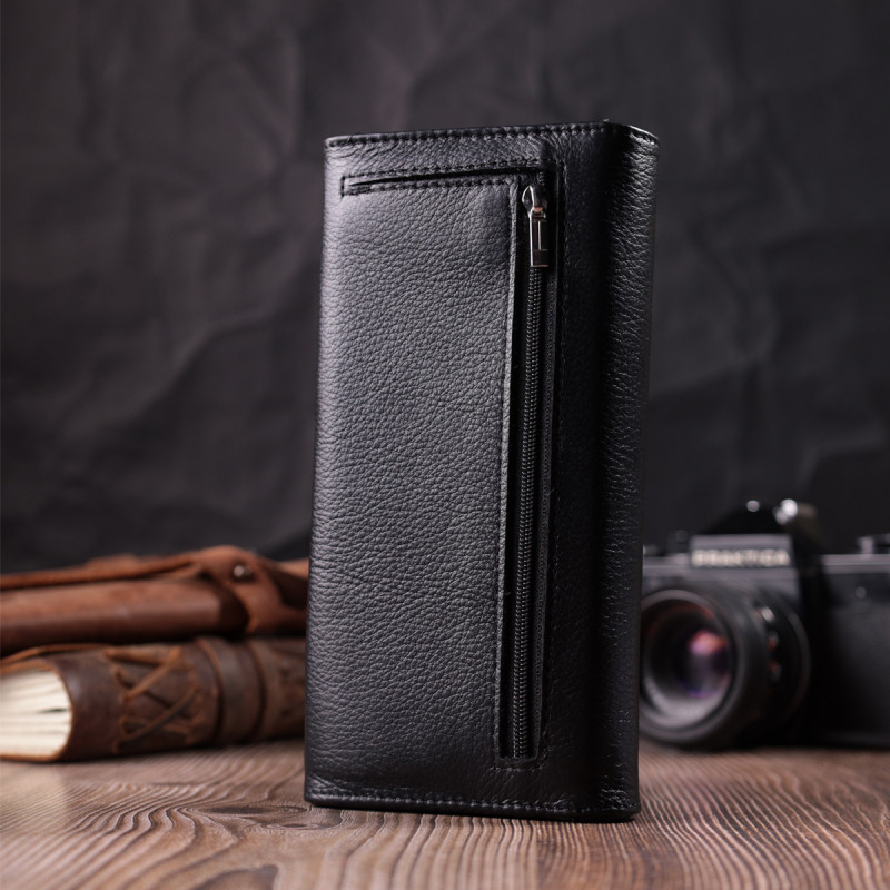 Кожаный женский кошелек с геометрическим клапаном ST Leather Черный