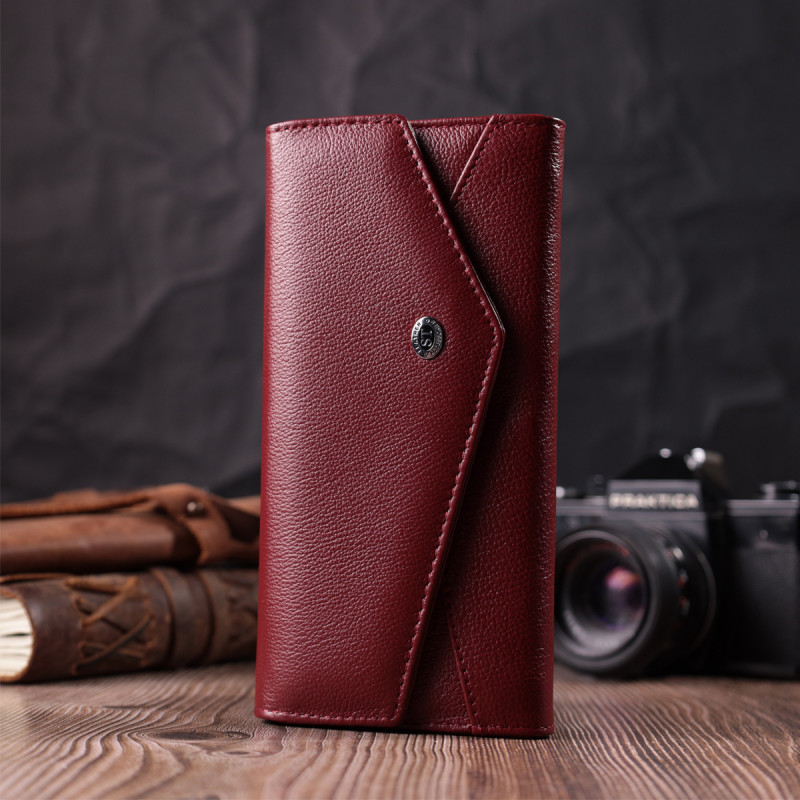 Гаманець для жінок із натуральної шкіри з геометричним клапаном ST Leather Бордовий