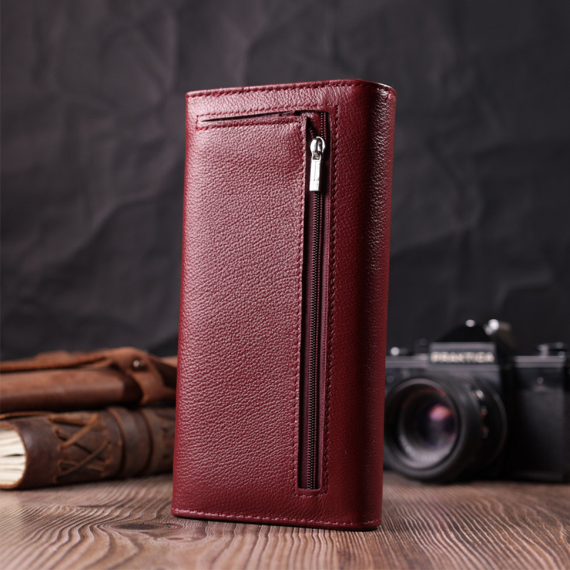 Гаманець для жінок із натуральної шкіри з геометричним клапаном ST Leather Бордовий