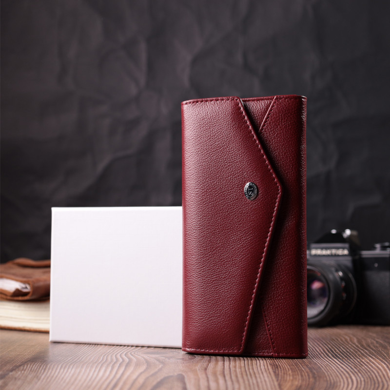 Гаманець для жінок із натуральної шкіри з геометричним клапаном ST Leather Бордовий