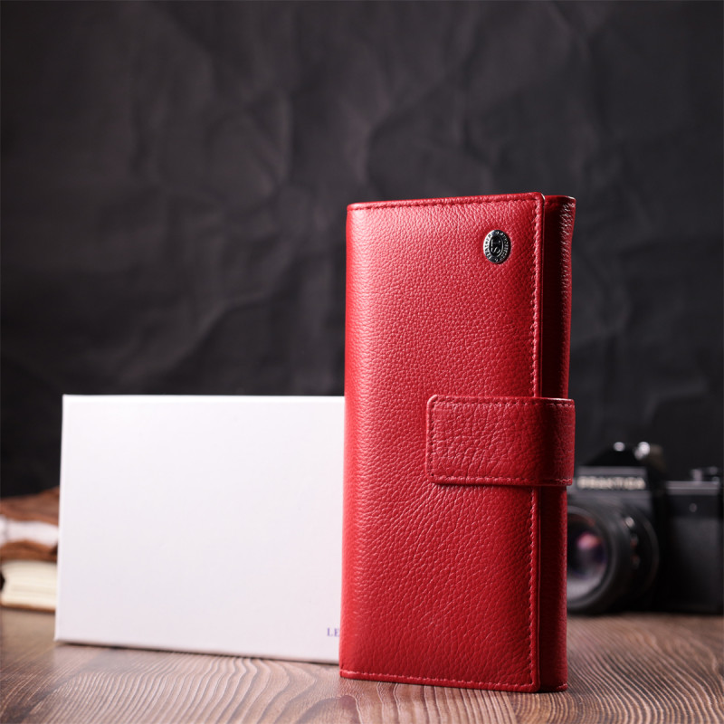 Женский кошелек на четыре отделения для купюр из натуральной кожи ST Leather Красный