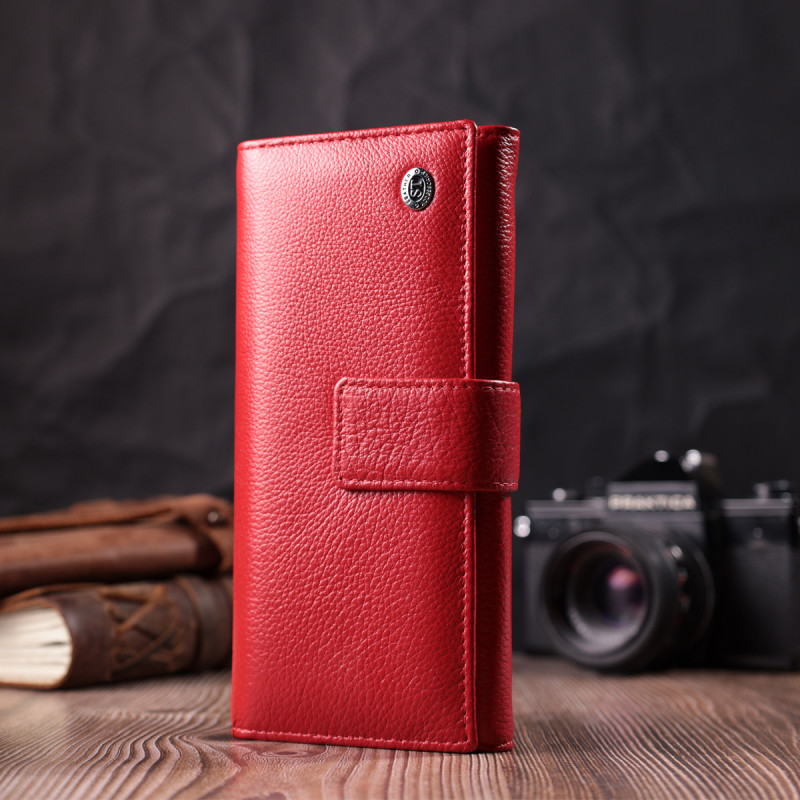 Женский кошелек на четыре отделения для купюр из натуральной кожи ST Leather Красный