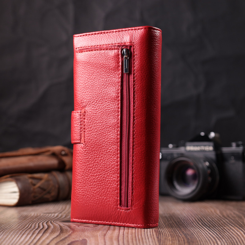 Женский кошелек на четыре отделения для купюр из натуральной кожи ST Leather Красный