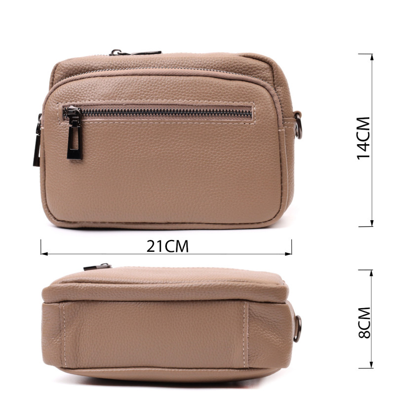 Практичная женская сумка с накладным карманом из натуральной кожи Vintage Бежевая