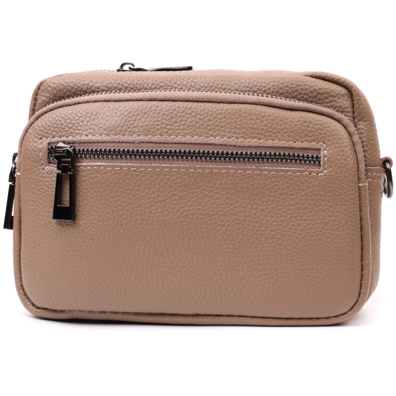 Практичная женская сумка с накладным карманом из натуральной кожи Vintage Бежевая