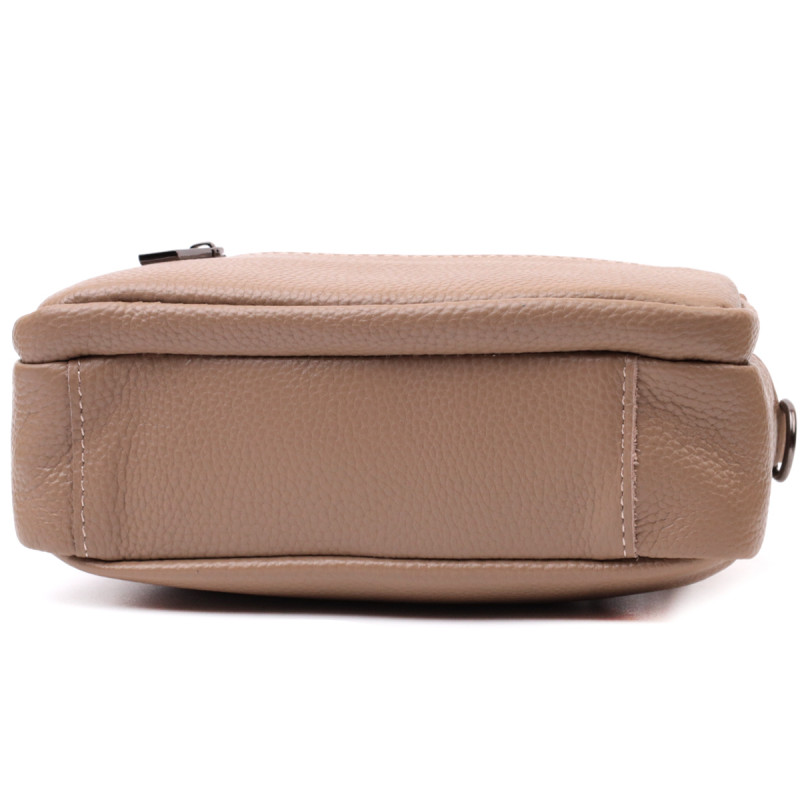 Практичная женская сумка с накладным карманом из натуральной кожи Vintage Бежевая