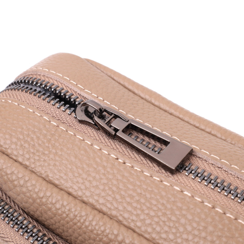 Практичная женская сумка с накладным карманом из натуральной кожи Vintage Бежевая