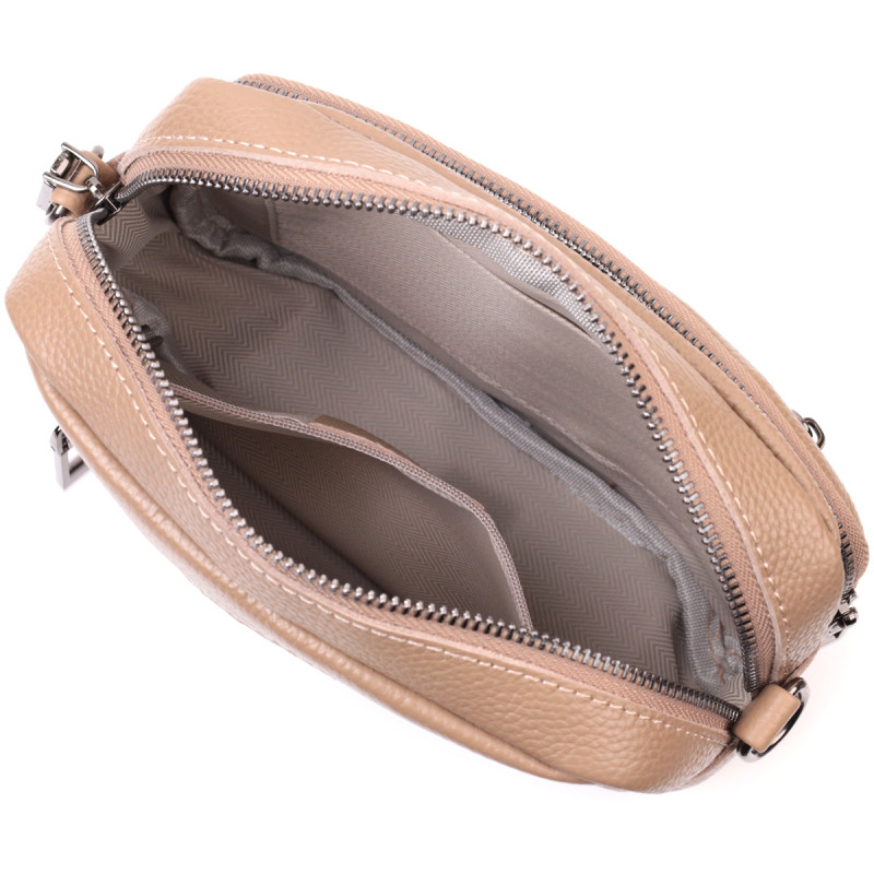 Практичная женская сумка с накладным карманом из натуральной кожи Vintage Бежевая