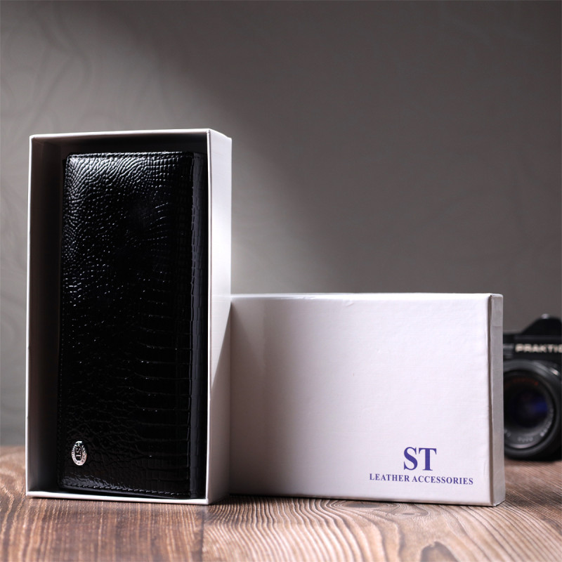 Женский кошелек из натуральной лакированной кожи ST Leather Черный