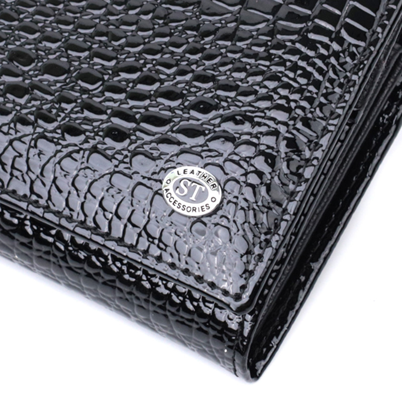 Женский кошелек из натуральной лакированной кожи ST Leather Черный
