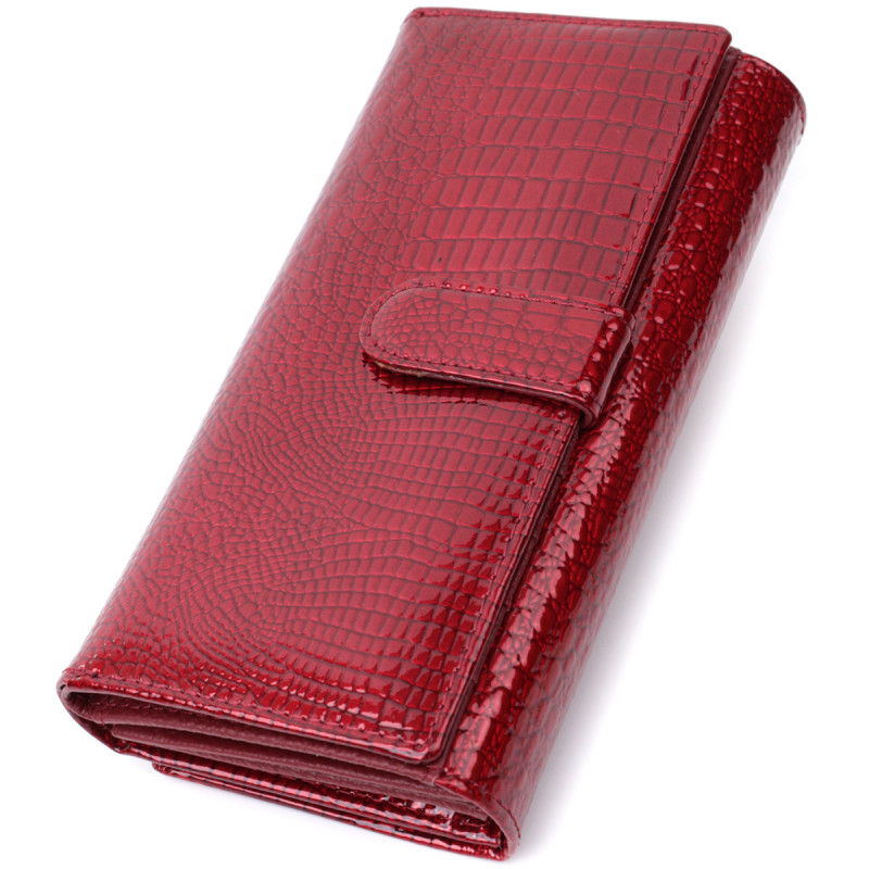Кожаный лакированный кошелек с блоком для кредитных карт ST Leather Красный