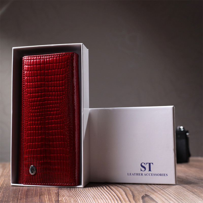 Кожаный лакированный кошелек с блоком для кредитных карт ST Leather Красный