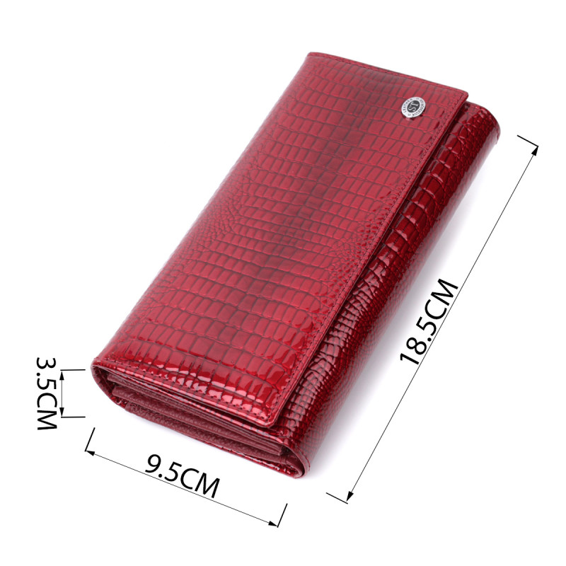 Кожаный лакированный кошелек с блоком для кредитных карт ST Leather Красный