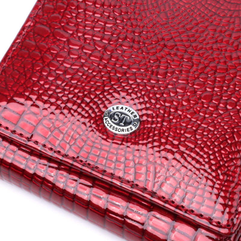 Компактный кошелек для женщин из натуральной лакированной кожи ST Leather Красный
