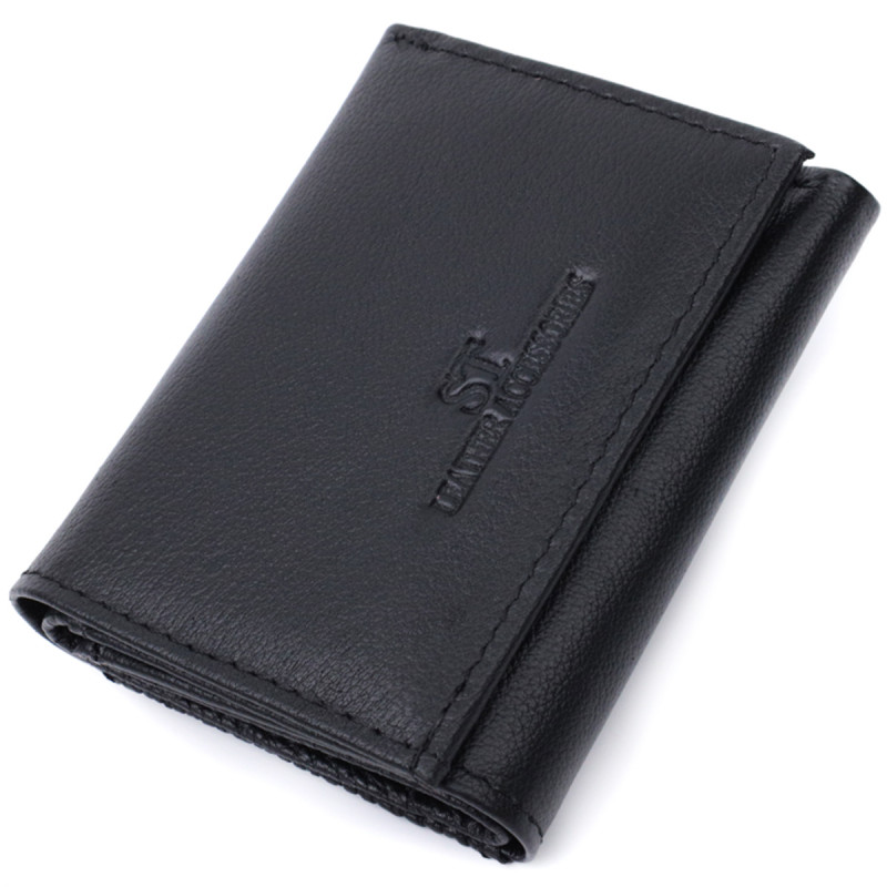 Удобный компактный кошелек с монетницей из натуральной кожи ST Leather Черный