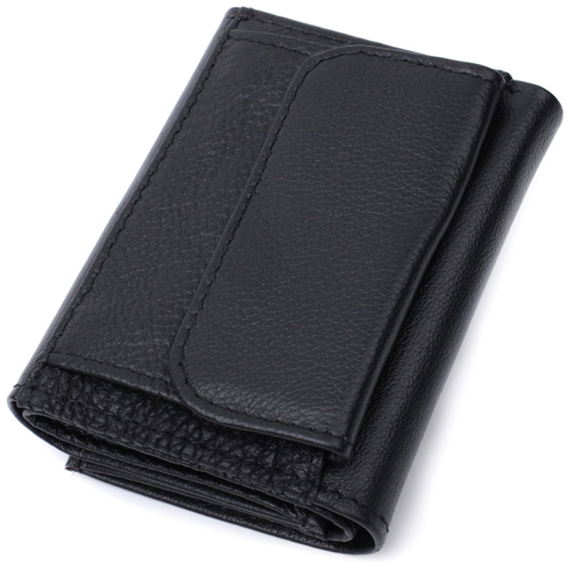 Удобный компактный кошелек с монетницей из натуральной кожи ST Leather Черный