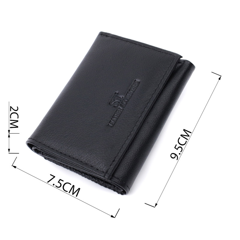 Удобный компактный кошелек с монетницей из натуральной кожи ST Leather Черный