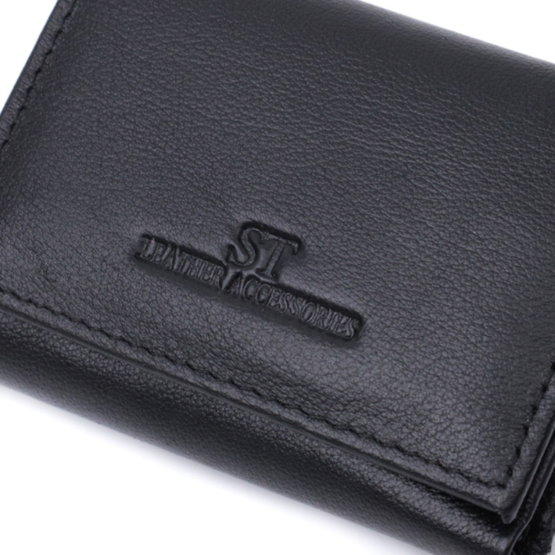 Удобный компактный кошелек с монетницей из натуральной кожи ST Leather Черный