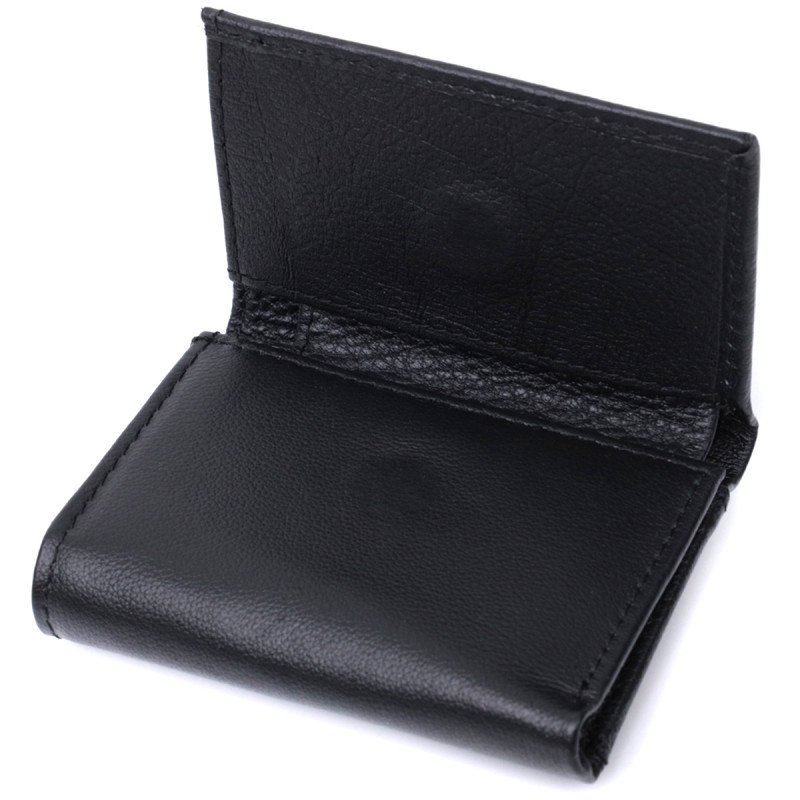 Удобный компактный кошелек с монетницей из натуральной кожи ST Leather Черный