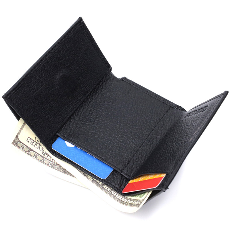 Удобный компактный кошелек с монетницей из натуральной кожи ST Leather Черный