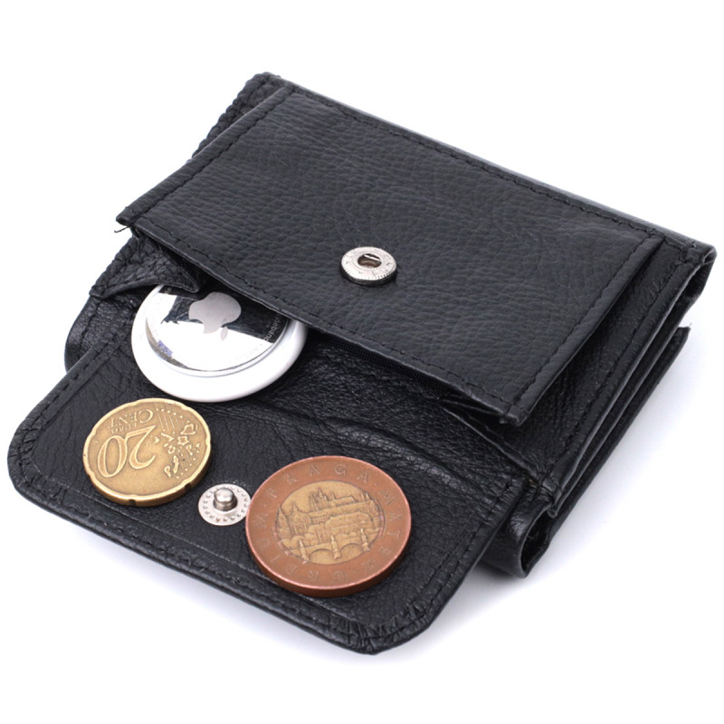 Удобный компактный кошелек с монетницей из натуральной кожи ST Leather Черный
