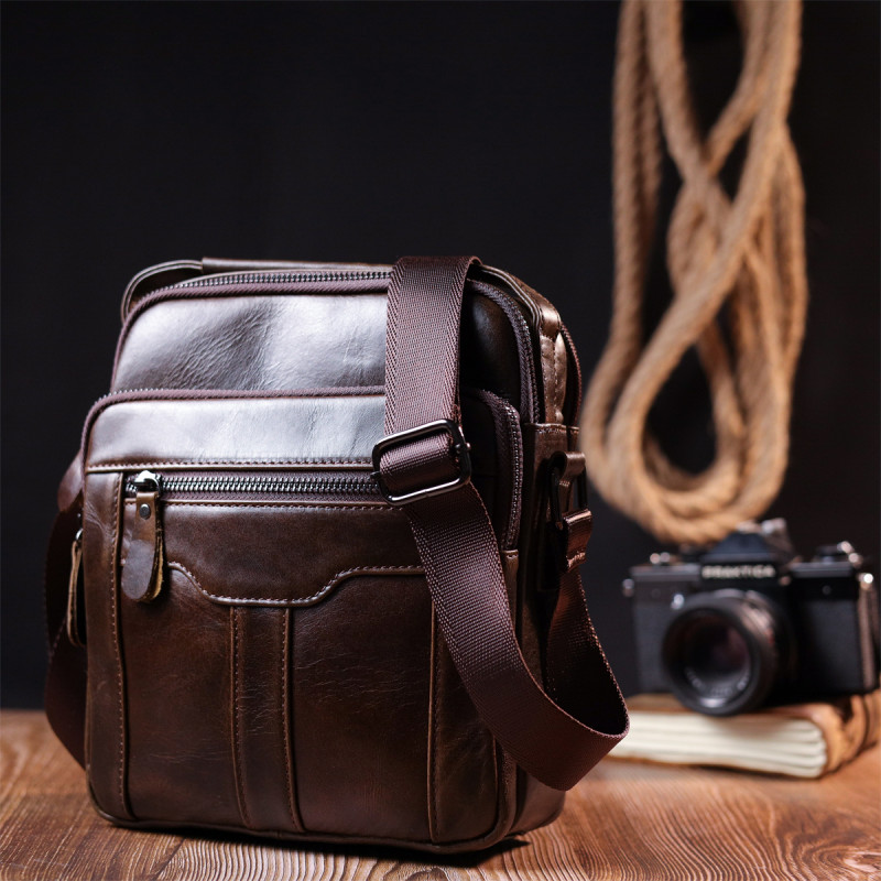 Вертикальная мужская сумка Vintage кожаная Коричневый